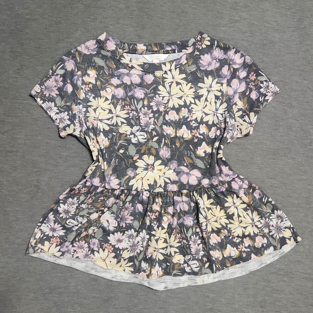 Lauren Conrad Summer Floral Babydoll Peplum Crop Top Blouse Shirt